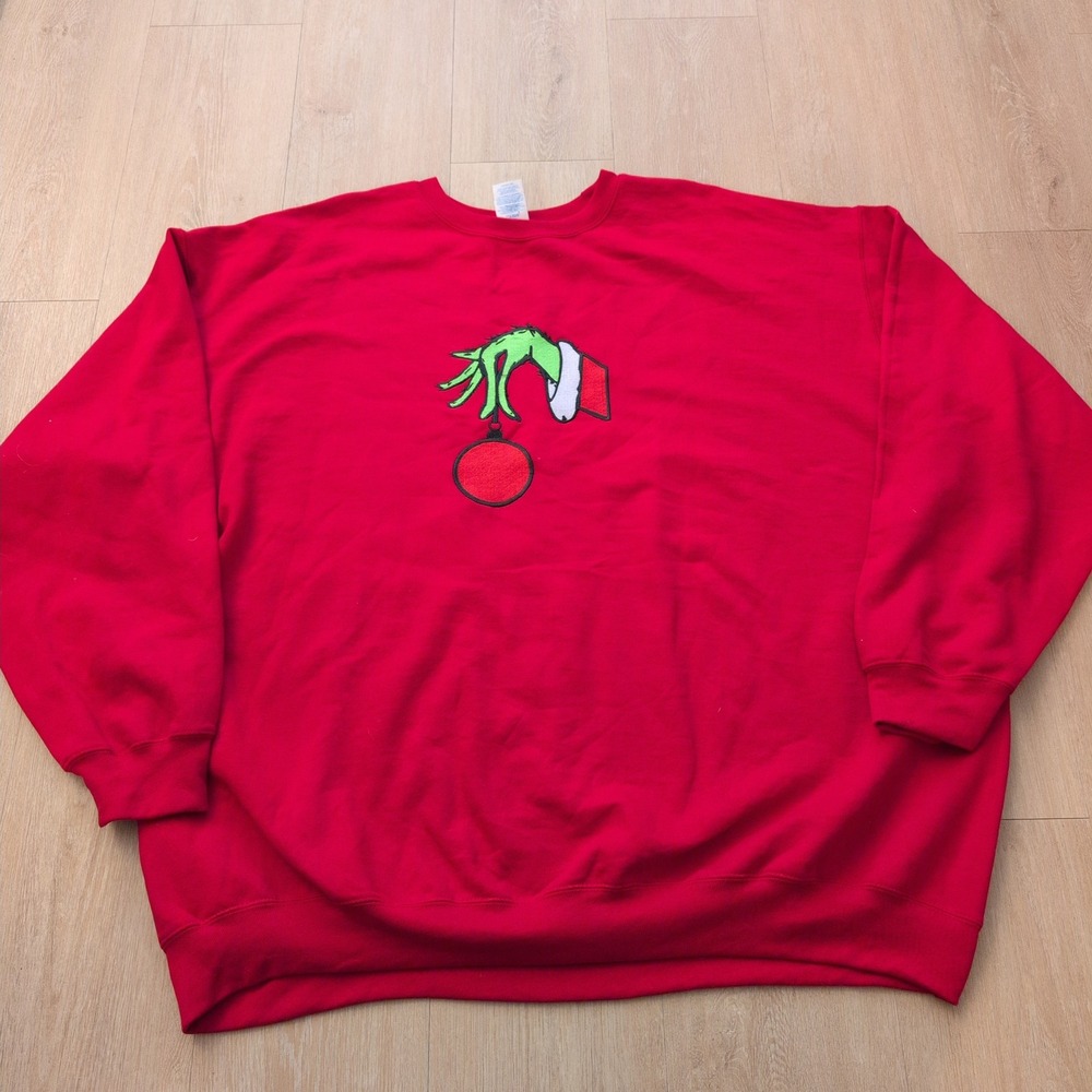 Christmas Red Grinch Hand Ornament Embroidered Sweatshirt Adult 4XL Holiday
